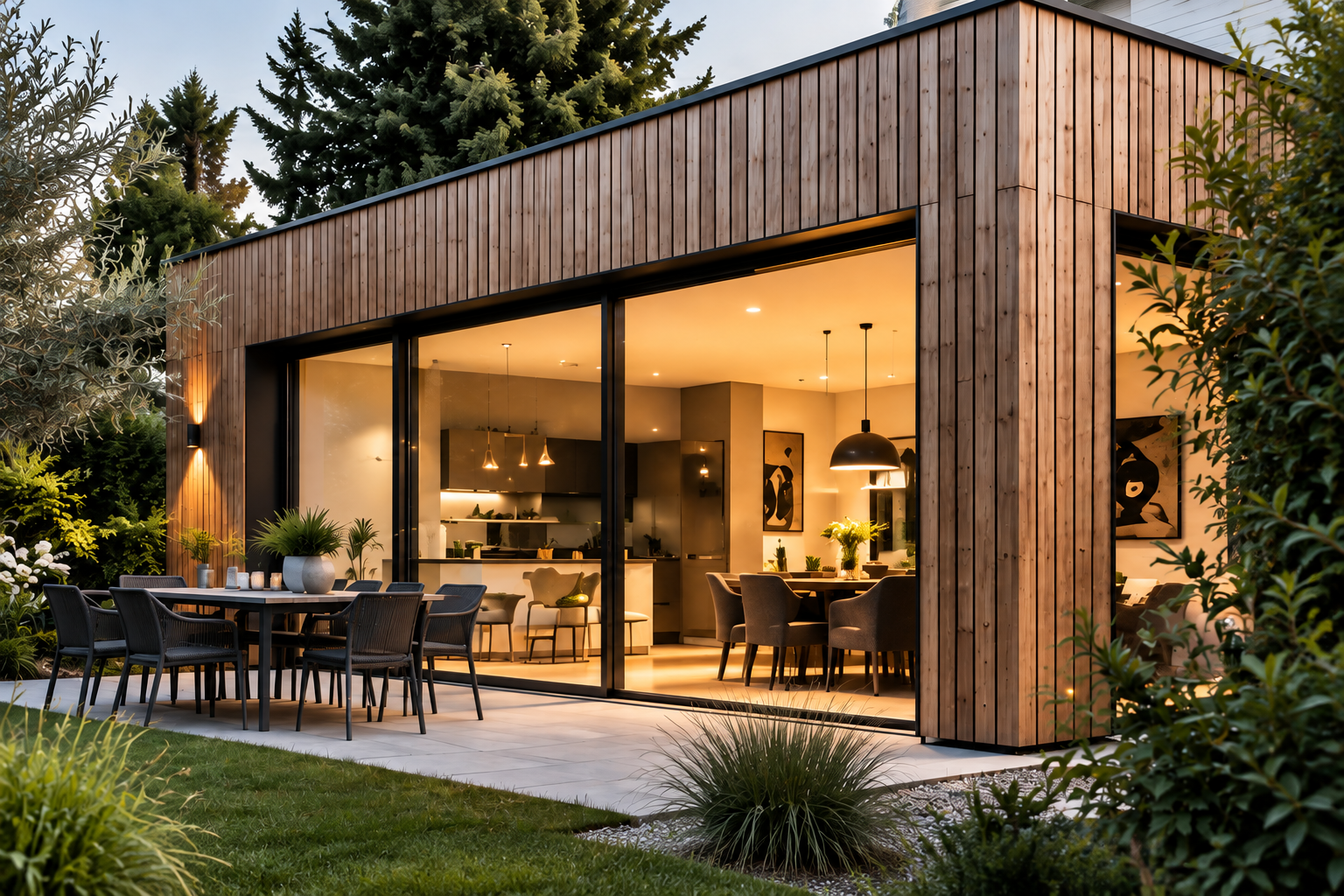 Extension contemporaine en ossature bois M²+
